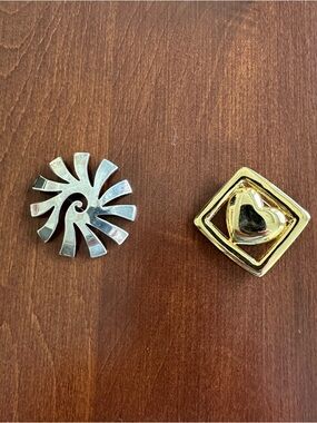 Vintage Goldtone Heart & Sterling Silver Starburst Pins EUC